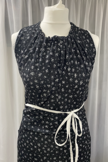 Navy print with white trim polyester jersey